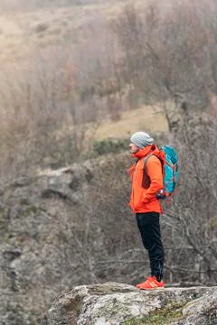 Young Backpacker enjoying of Nature. Stock Photos