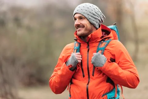 Young Backpacker enjoying of Nature. Stock Photos
