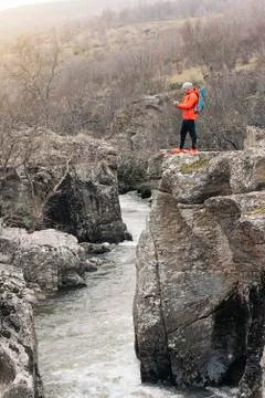 Young Backpacker enjoying of Nature. Stock Photos