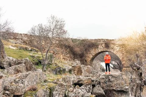 Young Backpacker enjoying of Nature. Stock Photos