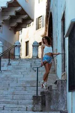 Young ballet dancer posing in the urban scenery of the city in Lisbon, Portug Stock Photos