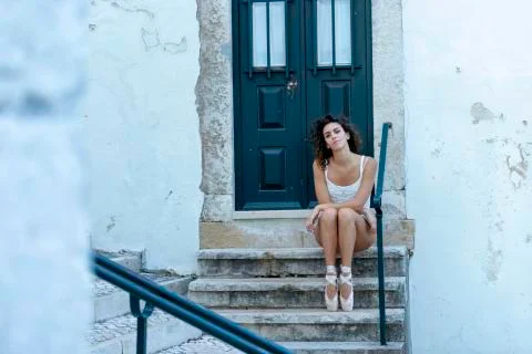 Young ballet dancer posing in the urban scenery of the city in Lisbon, Portug Stock Photos
