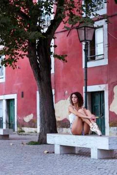 Young ballet dancer posing in the urban scenery of the city in Lisbon, Portug Stock Photos