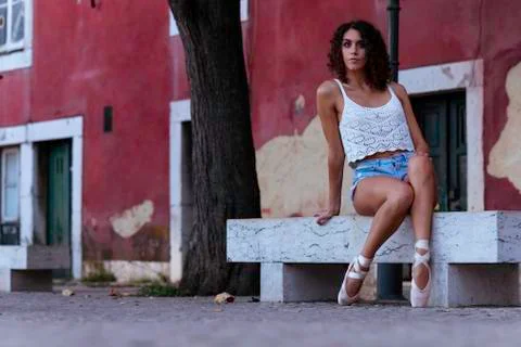 Young ballet dancer posing in the urban scenery of the city in Lisbon, Portug Stock Photos