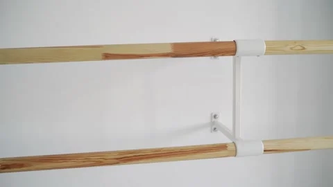 Young ballet studio lesson. Wooden barre empty. Training performance Stock Footage 280498859