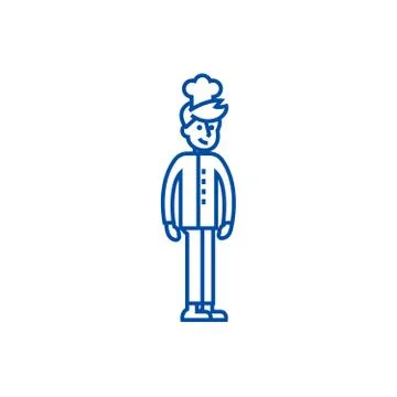 Young bartender line icon concept. Young bartender flat vector symbol, sign Stock Illustration