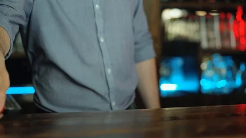 Young bartender making cool cocktail on fire. Stock Footage 90618040