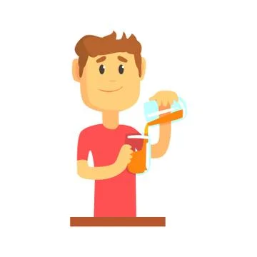 Young bartender man character standing at the bar counter pouring alcoholic Stock Illustration