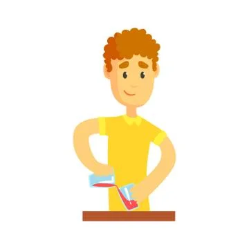 Young bartender man character standing at the bar counter, barman at work Stock Illustration