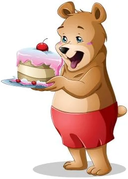 Young Bear Holding A Cake Stock Illustration