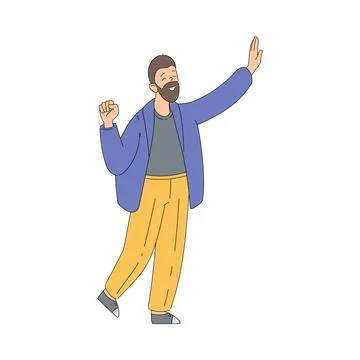 Young Bearded Man Giving High Five Hand Gesture Vector Illustration Stock Illustration