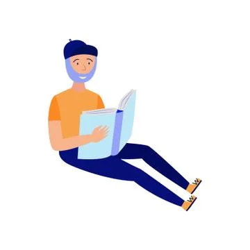 Young bearded man studying with reading book isolated on white background. Stock Illustration