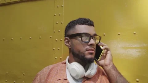 Young bearded man talking on his smartphone Stock-Footage 341441829