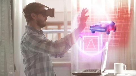 Young bearded man wearing virtual reality glasses Stock Footage 120821829