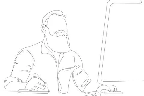 Young bearded man working at desk Illustrazione stock
