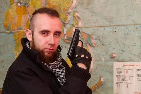 Young bearded terrorist Stock Photos