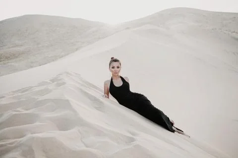 Young beautiful asian model is posing in desert Stock Photos
