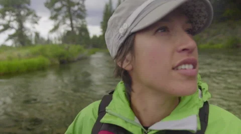 Young beautiful Asian woman in portrait as she rafts Stock Footage 59737548