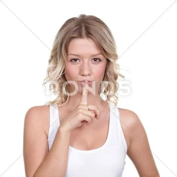 Young beautiful blonde requesting silence Stock Photos