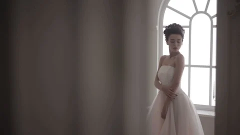Young beautiful bride posing in luxurious interior. wedding dress. hairstyle  Stockbeeldmateriaal 103398777