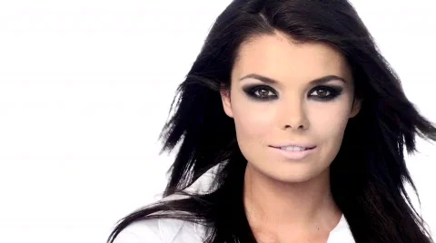 Young beautiful brunette with black scary makeup Stock Footage