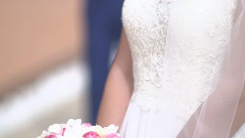 Young beautiful dark-haired bride smiling background of the groom Stock Footage 94669210