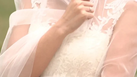 Young beautiful dark-haired bride veil on smiling  Stock Footage 94678229