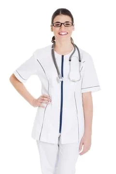 Young beautiful doctor, nurse with stethoscope. Young beautiful doctor, nu... Stock Photos