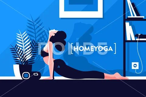 Young beautiful flexible girl doing yoga at home Stock Illustration