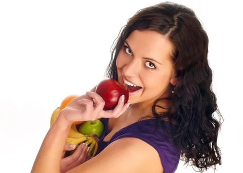 Young beautiful girl with fruit Foto stock
