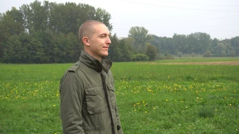 Young Beautiful Man Watching the View in the Wild Stock Footage 96202044