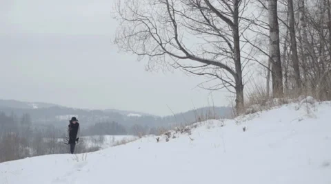Young beautiful model over winter scenery. 動画素材 61021564