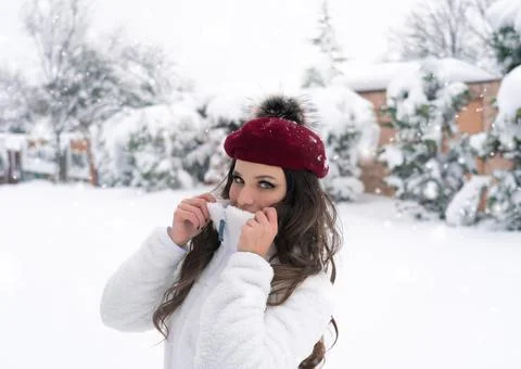 Young beautiful model posing in winter forest. stylish fashion portrait Stock Photos