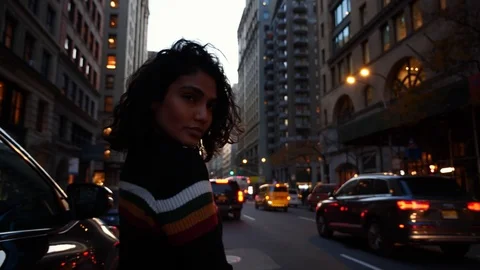 Young beautiful multi-ethnic hispanic millennial female on New York city street. Stock Footage 122531527