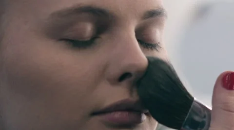 Young beautiful  woman applying make-up by make-up artist. brush Painting Видео 59597596