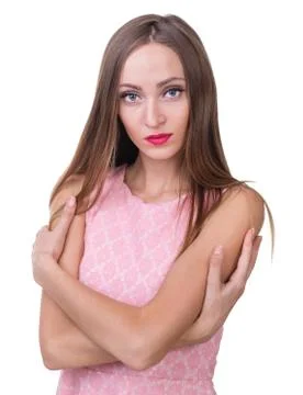 Young beautiful woman portrait, isolated over white Stock Photos