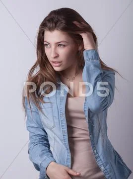 Young beautiful woman studio portrait Stock Photos