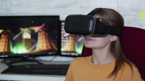 Young beautiful woman using vr glasses Stock Footage 70715855