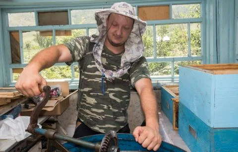 A young beekeeper on an apiary. Stock Photos