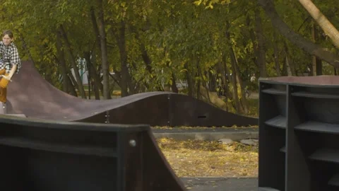 Young biker on the pump track Stock Footage 145252398