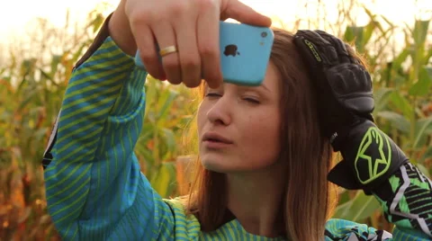 Young Biker Taking Selfie Shots Stock Footage 55325192