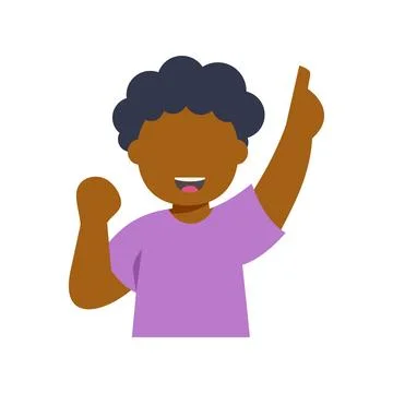 Young black boy celebrating success pointing up happily Stock Illustration