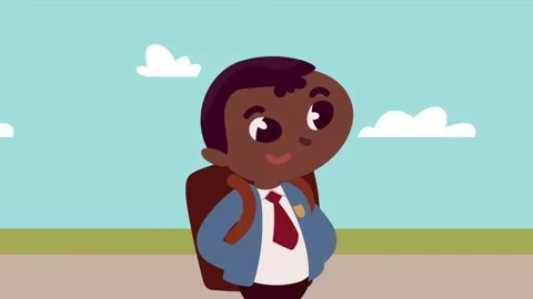 Young black boy wearing backpack and school uniform walks in park. Stock Footage 339337087