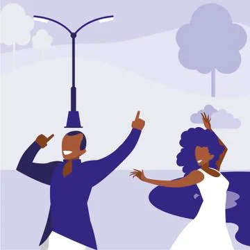 Young black couple dancing in the park Ilustração Stock