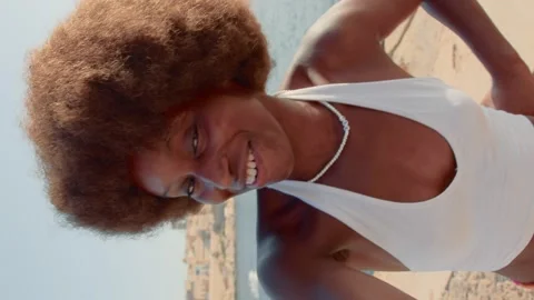 Young black girl vlogging vertically Stock Footage 166178462