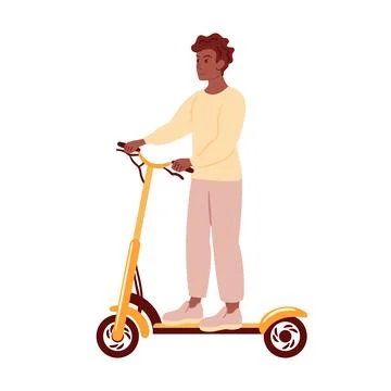A young black guy, dressed in a long sleeve and beige trousers, rides a bright Illustrazione stock