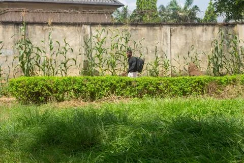 Young black man commuting with backpack Stock Photos