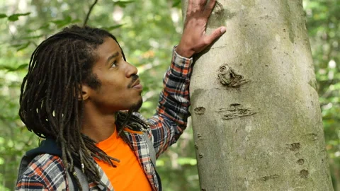 Young Black Man Exploring Outdoors Climate and Nature Concept Stock Footage 142286868