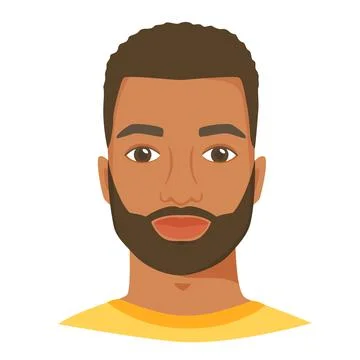 Young black man face with beard. Male portrait or avatar in flat style. Front Stock Illustration