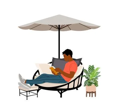 Young black man lying on day bed in patio. Stock Illustration